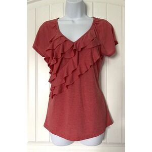 Maurices Womens Pink Shirt Size M Medium Flirty Ruffle Cap Sleeve V- Neck Blouse